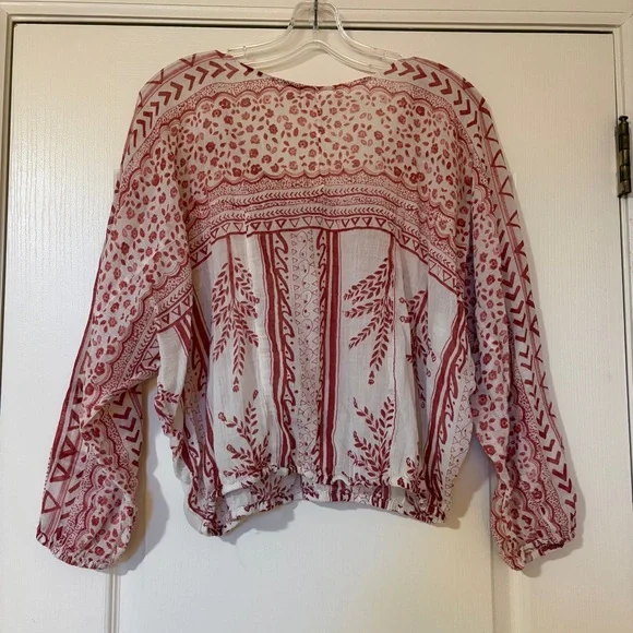 Free People Red and Off White Boho Blouse - Picture 2 of 10